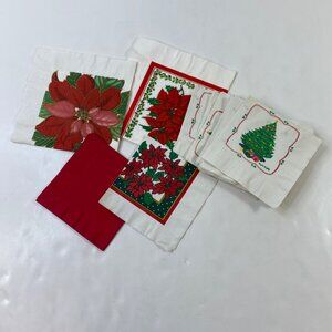 Penn Corp Vintage Christmas Napkins With Poinsettia Tree Designs Red Green White